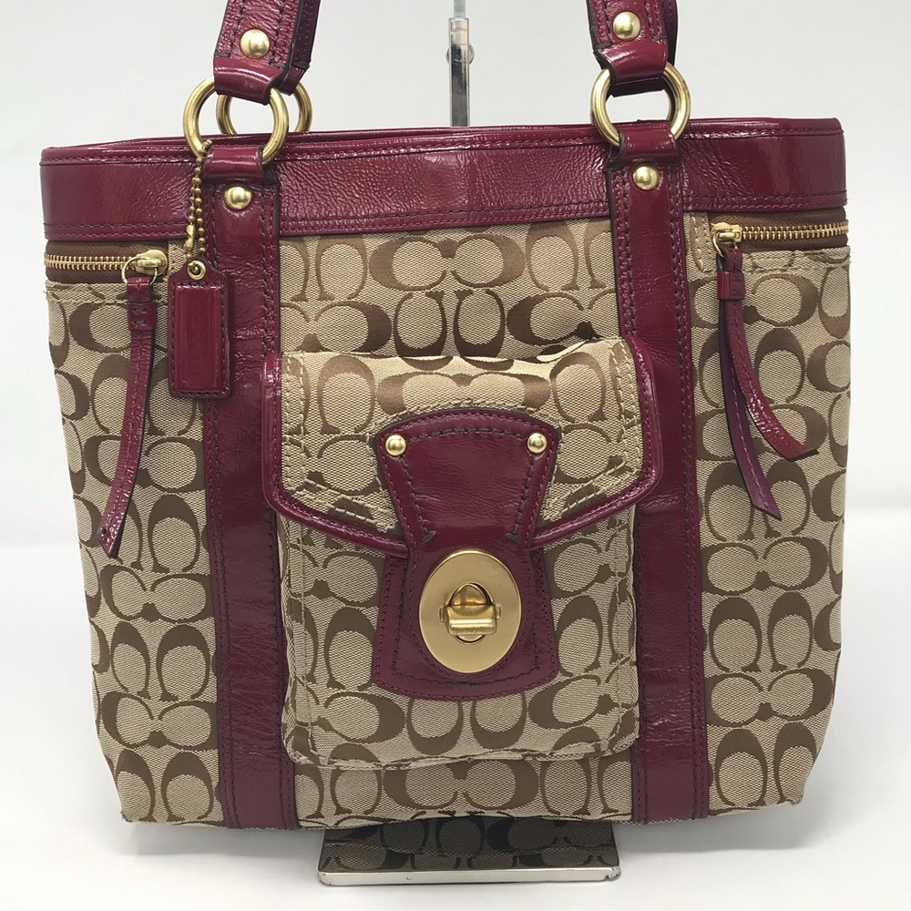 COPY - EUC Coach Signature C Tan and Burgundy Win…